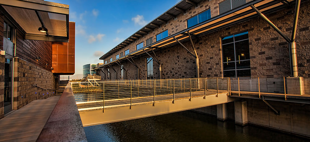 Architectural building and bridge